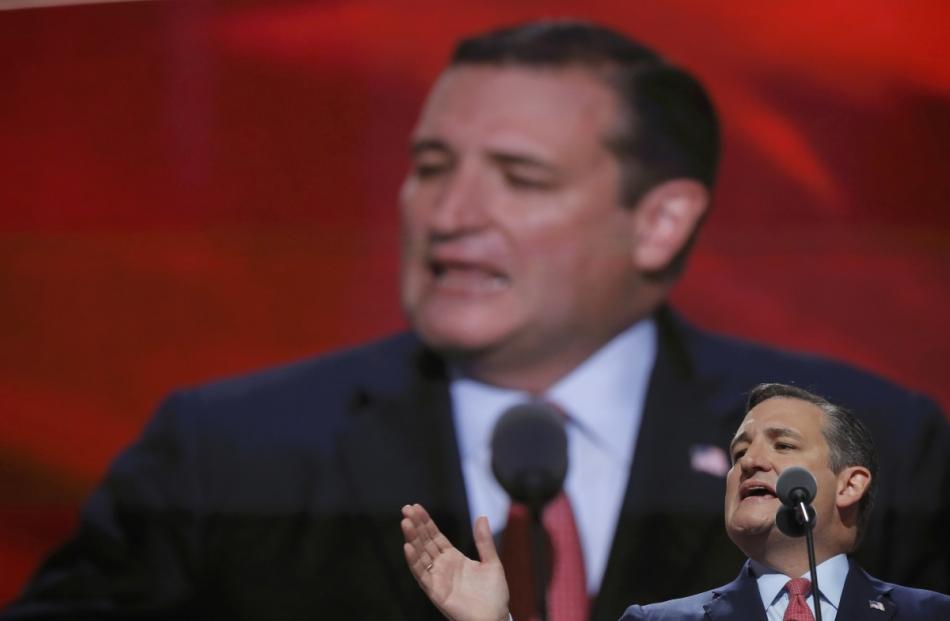 Former Republican US presidential candidate Ted Cruz speaks during the third night of the...
