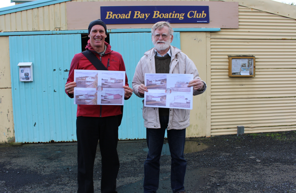 Broad Bay Boating Club Rebuild Committee members  Chris Charteris-Wright (left) and Paul Dyer are...