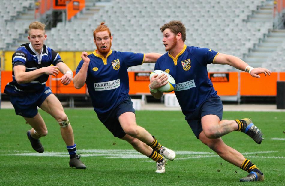 Action from today's club rugby final between Kaikorai and Dunedin. Photo: Caswell Images