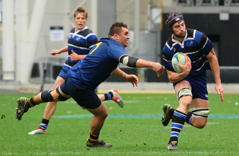 Action from today's club rugby final between Kaikorai and Dunedin. Photo: Caswell Images