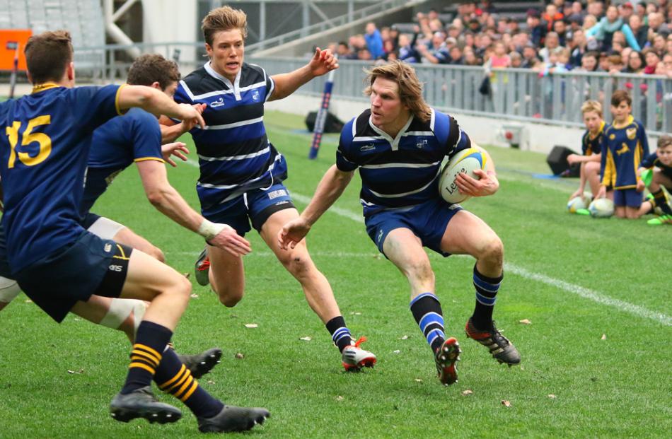 Action from today's club rugby final between Kaikorai and Dunedin. Photo: Caswell Images