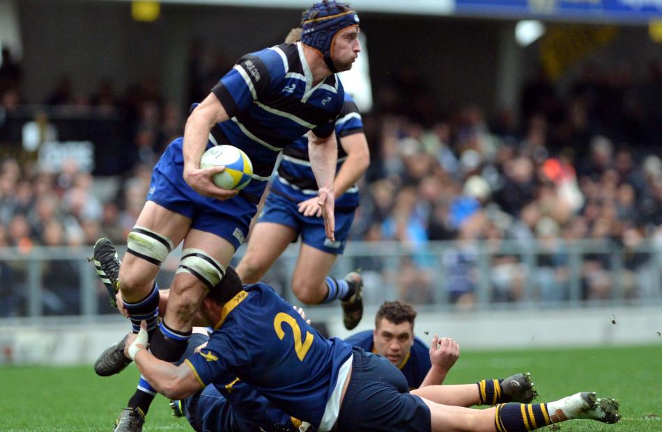 Action from today's club rugby final between Kaikorai and Dunedin. Photo: Gerard O'Brien