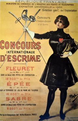 A poster promoting fencing at the Paris Olympic Games, in 1900. The term &quot;Olympic&quot; was...