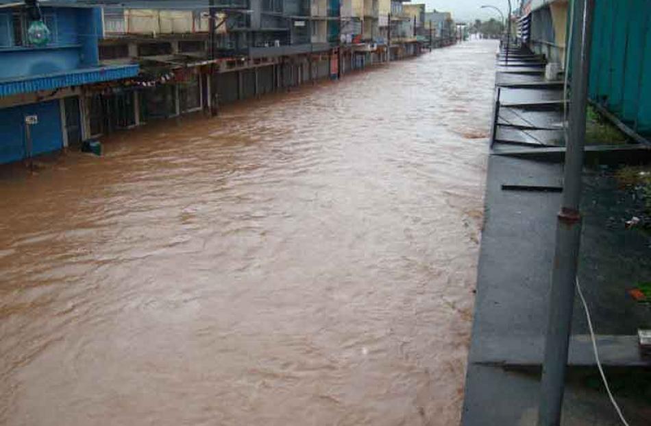 Flooding in the Fiji town of Ba on January 8 and 9, 2009. The flood level increased a further two...