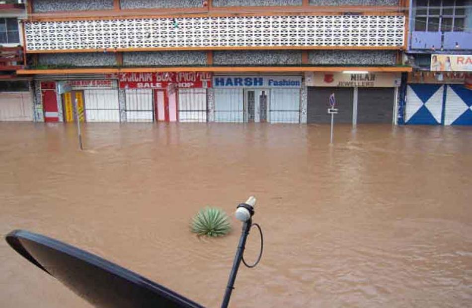 Flooding in the Fiji town of Ba on January 8 and 9, 2009. The flood level increased a further two...