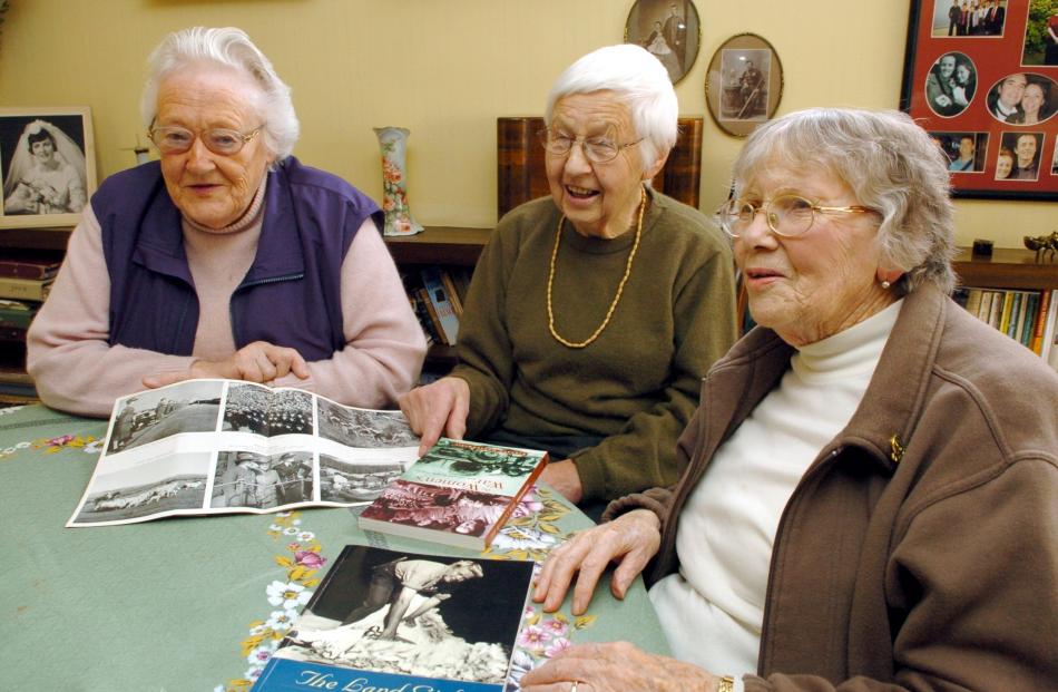 Women’s Auxiliary Army Corps members gather to share memories ahead of Anzac Day (from left) Gay...