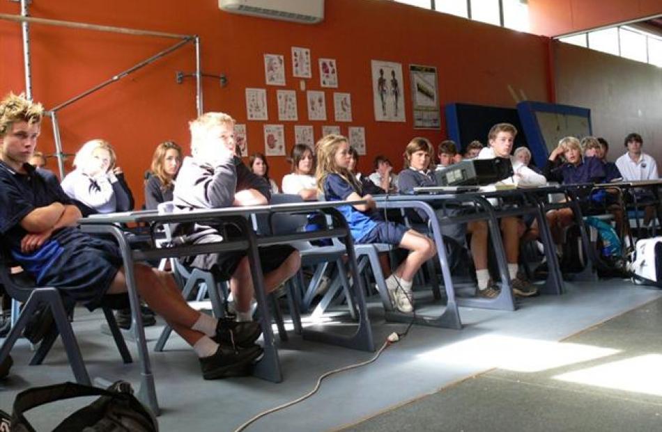 Year 10 sports science pupils at Wakatipu High School take in a speeach about how to get to the...