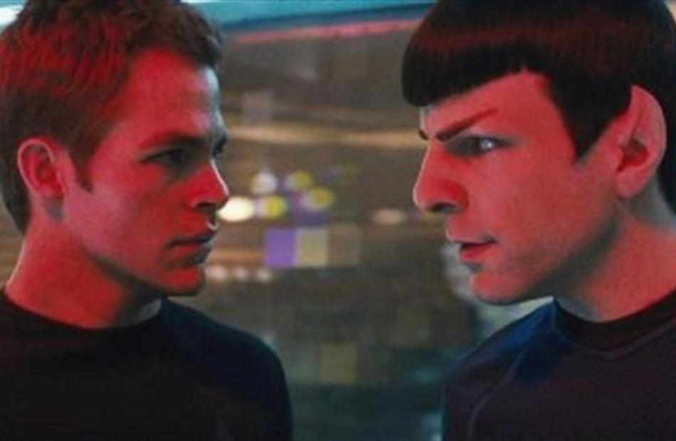 Actors Chris Pine, as James T. Kirk, and Zachary Quinto, who plays the young Spock, in the new...