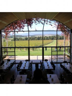 Domain Chandon's vineyards provide the backdrop for the winery and restaurant.