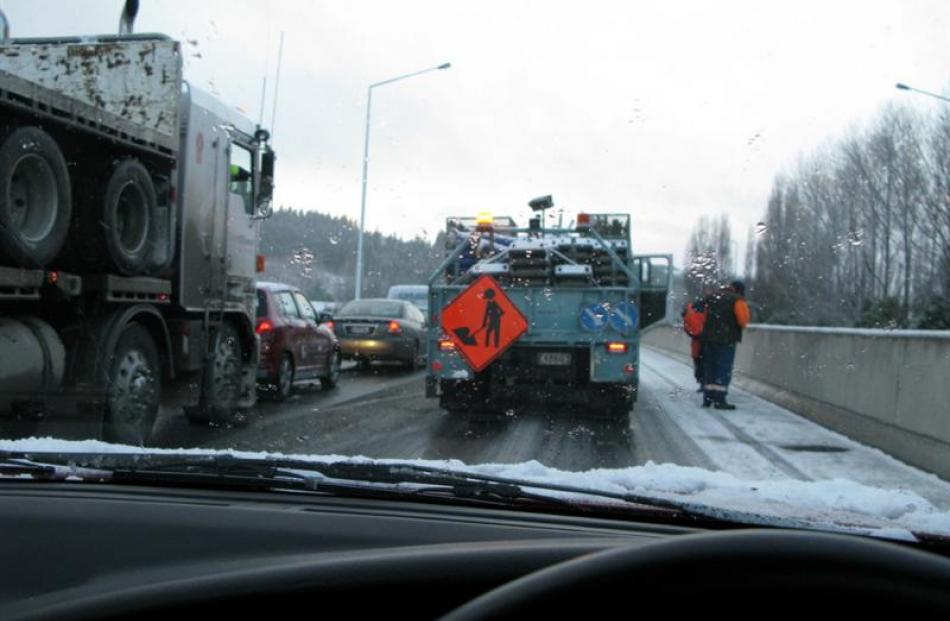 We tried to get into town on the Southern Motorway. The snow plough was trapped in the traffic...