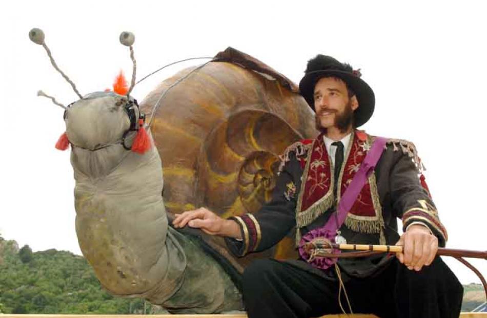 Christopher Meech and Barry the snail taking time out from the Fringe. Photo by Jane Dawber.