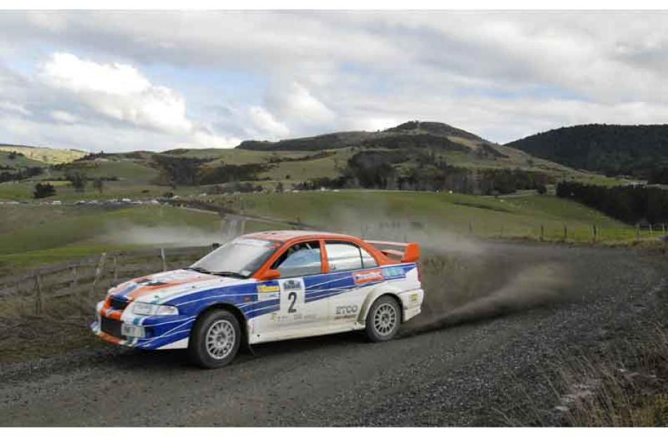 Driver Glen Inkster and Co-driver Spencer Winn of Timaru in their Mitsubishi EVO 6.5 on Special...