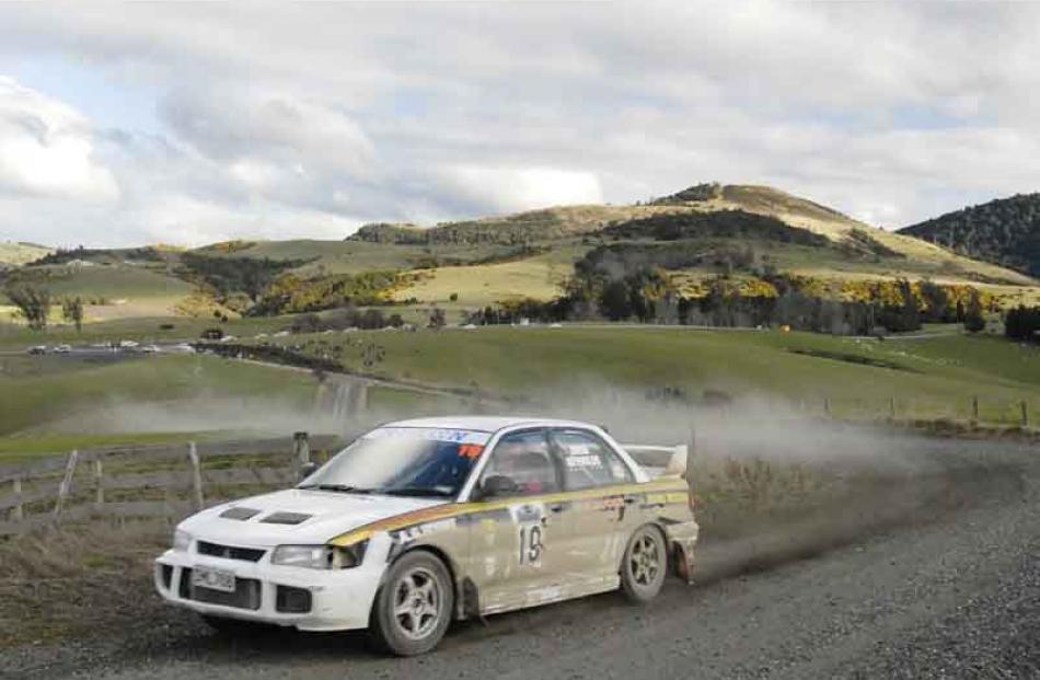 Driver Gary Reynolds and Co-driver Lenin Thomas  of reefton in their Misubishi Evo 3 on Special...