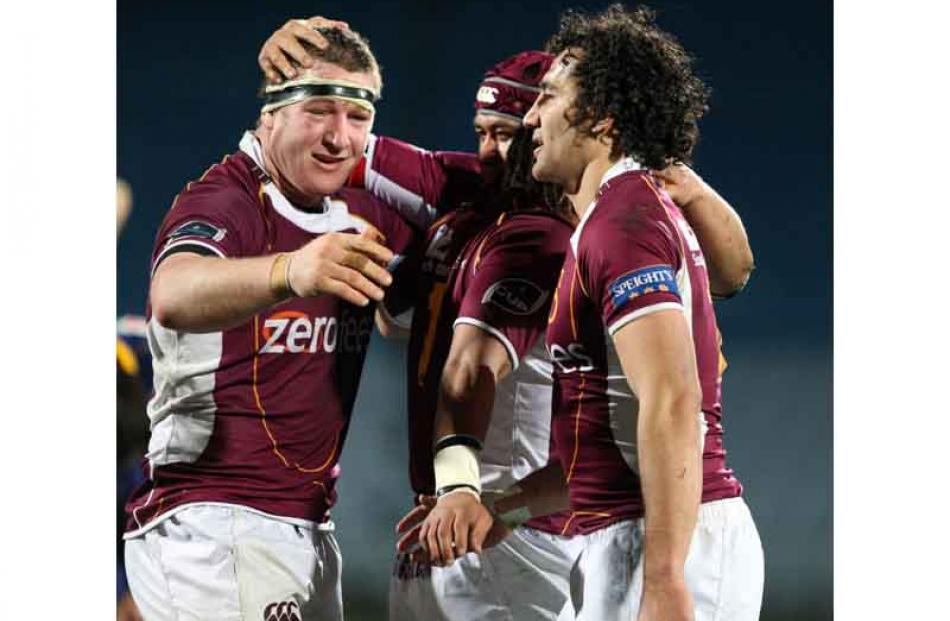 Southland's Chris King, left and Jason Kawau celebrate their win against Otago.