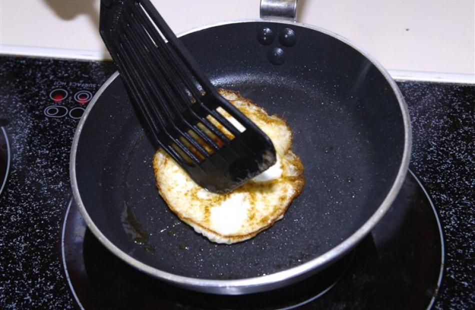 5. "Over easy" is an American term for an egg that has been fried on both sides. Turn it over...