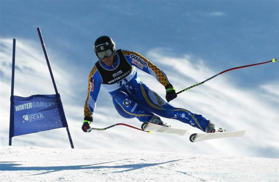 Hans Olsson, of Sweden, competes in Super G alpine skiing. Photo from Getty Images.