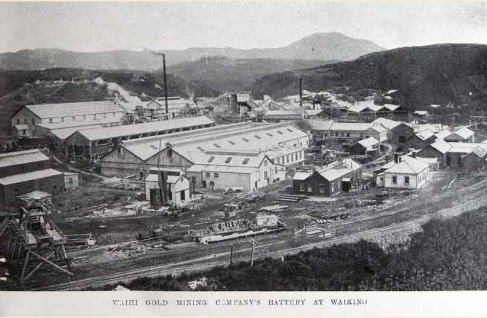 The Waihi gold mining company's battery at Waikino, one of several mining operations in the...