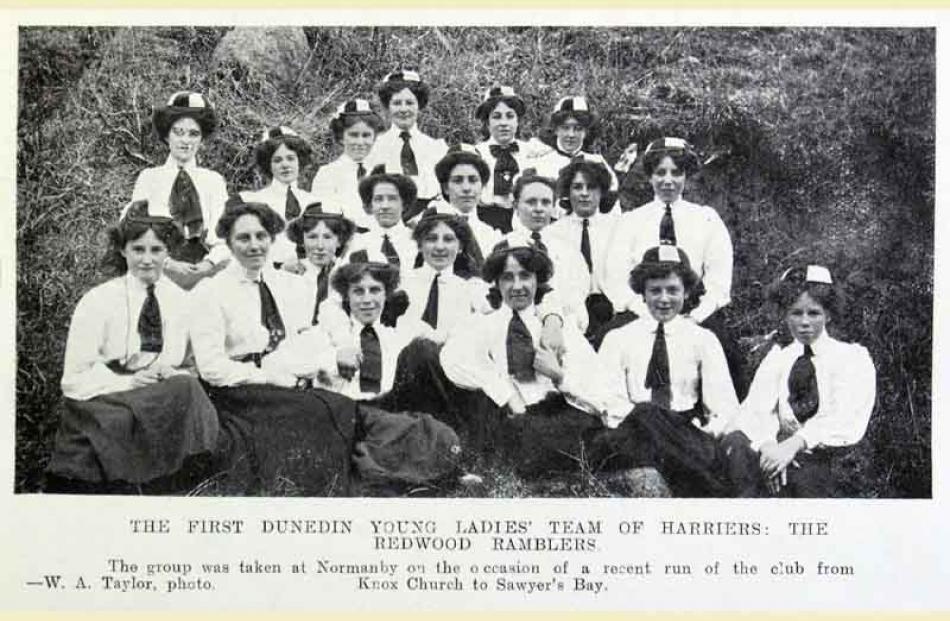The Redwood Ramblers: the first Dunedin young ladies' team of harriers, pictured at Normanby on...