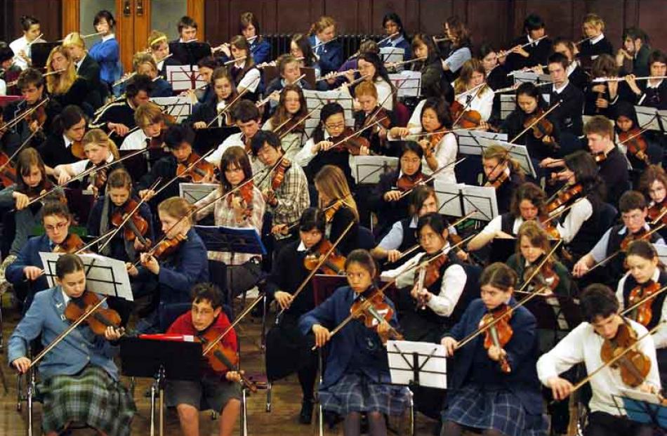 Otago Secondary Schools' Music Festival combined orchestra rehearsal.