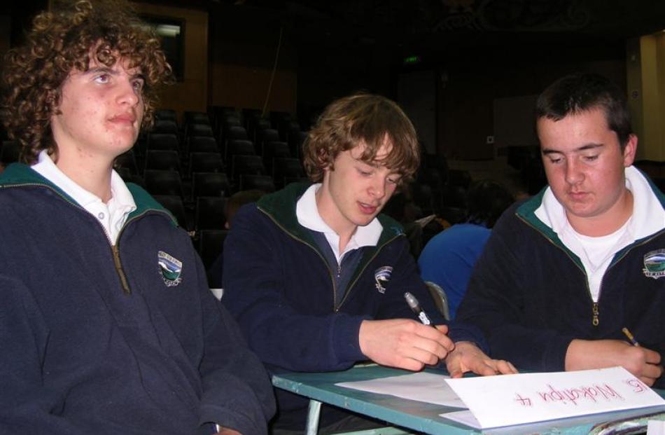 Wakatipu High School pupils (from left) Cam Williams (14), Michael Foley (13) and Jock Rosie (13).