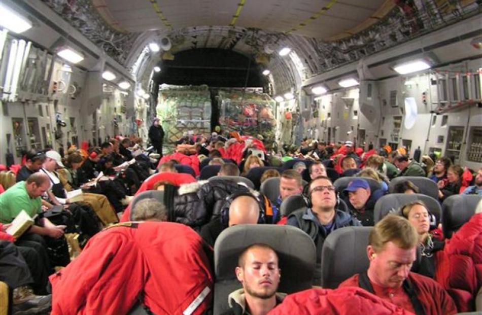 Standing room only inside the aircraft.
