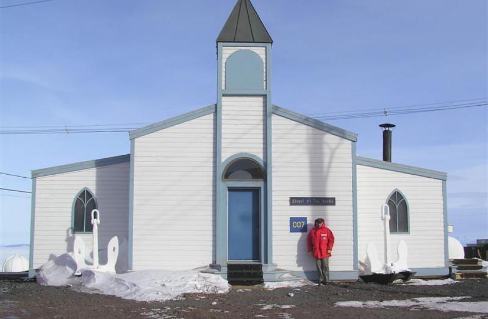 Queenstown priest Fr Tony Harrison takes in the commanding view looking out over McMurdo Sound to...