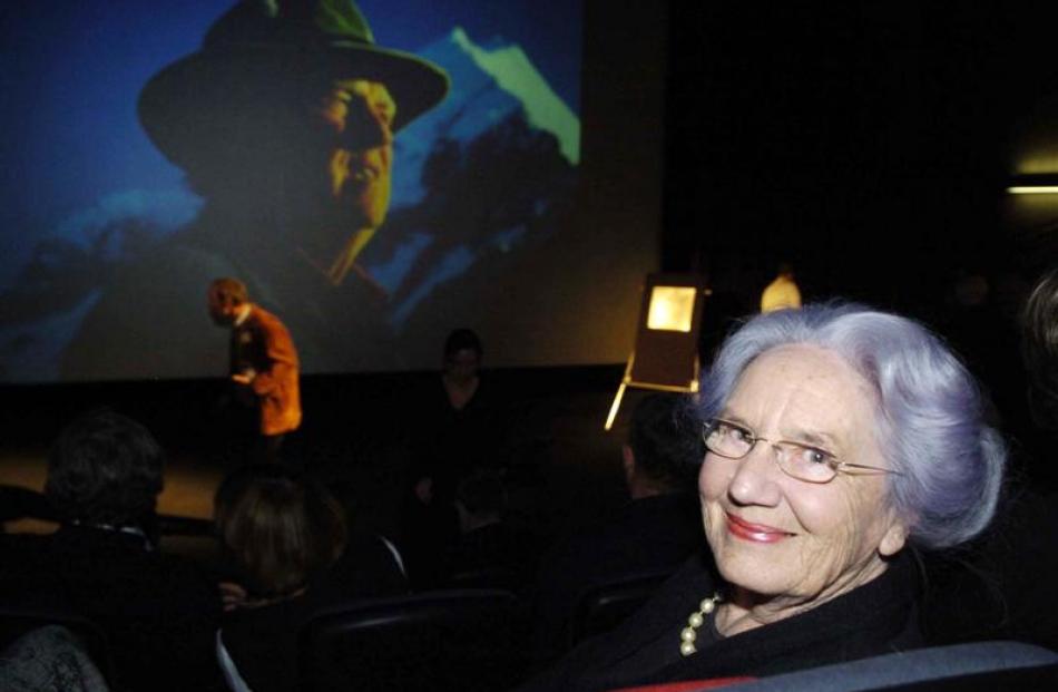 Lady Hillary inside the theatre at the Hillary Centre at Mt Cook. Photo by Gerard O'Brien