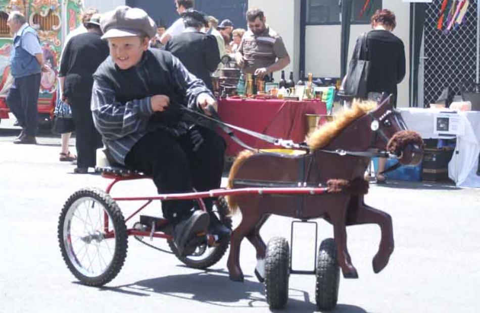 Horse and cart . . . Ethan Scotti (7), of Oamaru, tried an alternative form of transport at the...