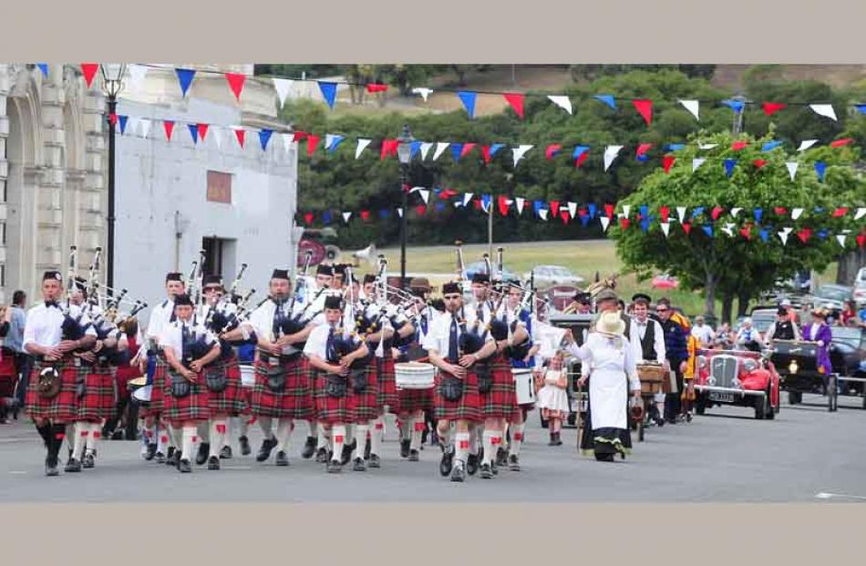 Skirl of the pipes . . . members of the Waitaki district schools pipe band play in the grand...