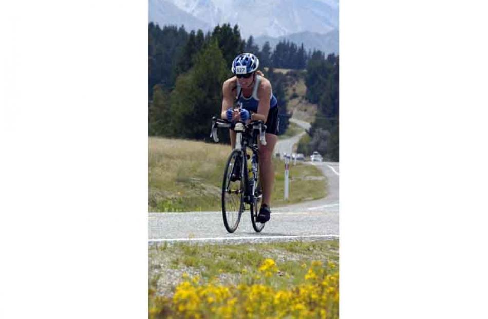 Challenge Wanaka individual Phillippa Findlay from Wanaka during the 180km cycle leg. Photo by...