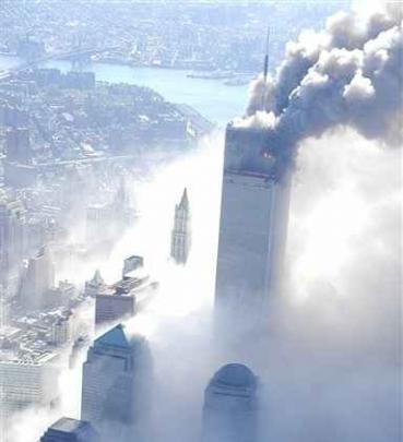 A World Trade Centre tower burning after it was hit by a passenger jet in New York. (AP Photo...