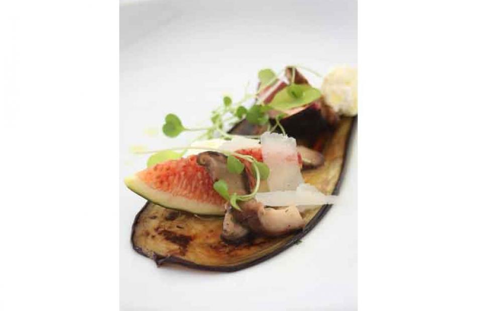Carpaccio of Roasted Aubergine, local figs, ricotta and pickled black walnut was matched with...