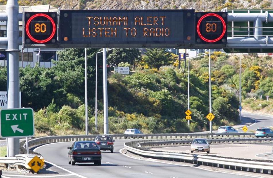 A tsunami alert on State Highway one on the Ngauranga Gorge, Wellington. Credit:NZPA / Marty...