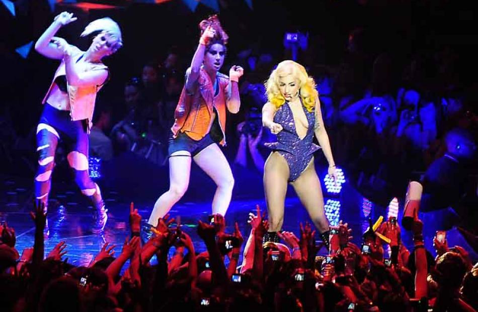 Lady Gaga (right) with her band in Auckland on Saturday 13 March. Photo by Craig Baxter.