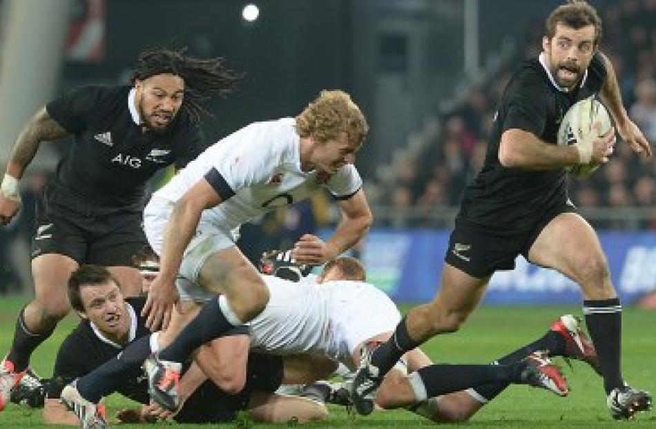 Conrad Smith breaks away, with Ma'a Nonu coming in to support, at last year's test against...