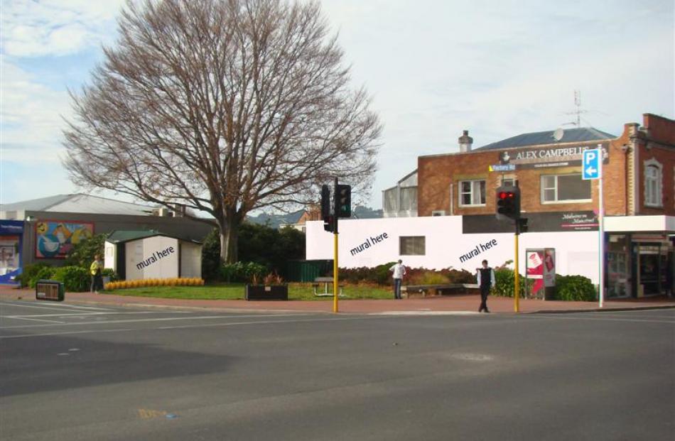 A concept plan for a makeover with murals on the corner of Gordon and Factory Rds in Mosgiel....