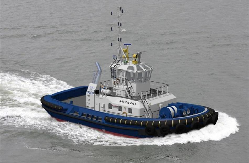 A  Damen-made tug similar to  Taiaroa, which is on its delivery voyage to Port Otago. Photo...