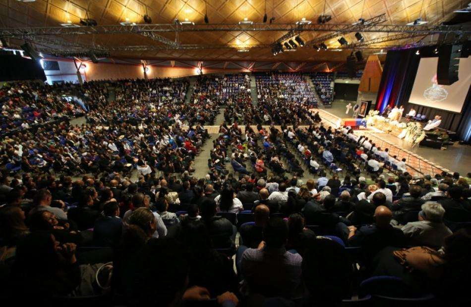A full house of guests attend the funeral service for former Samoan rugby great Peter Fatialofa...
