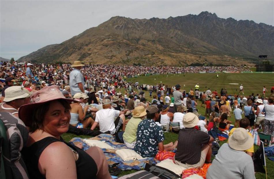 A large crowd enjoys the entertainment at a one day international between New Zealand and...