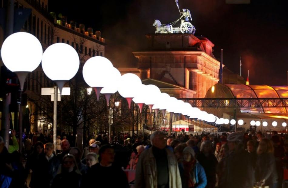 A part of Berlin has been temporarily divided with a light installation 'Lichtgrenze' (Border of...