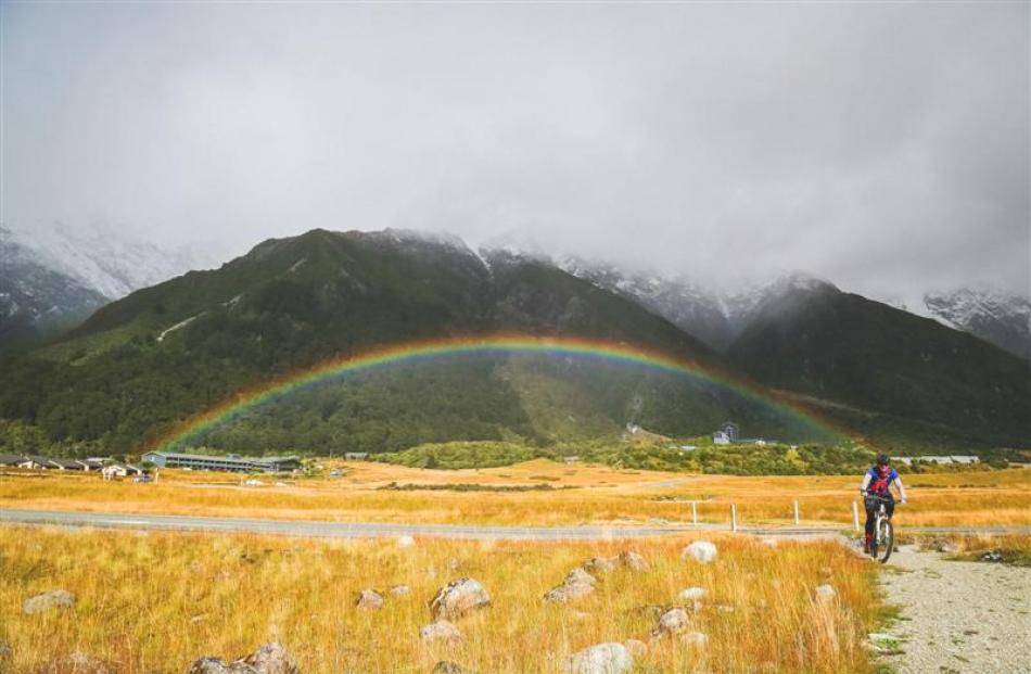 A rainbow as we set off from Mt Cook. Photos by Rebecca Ryan.