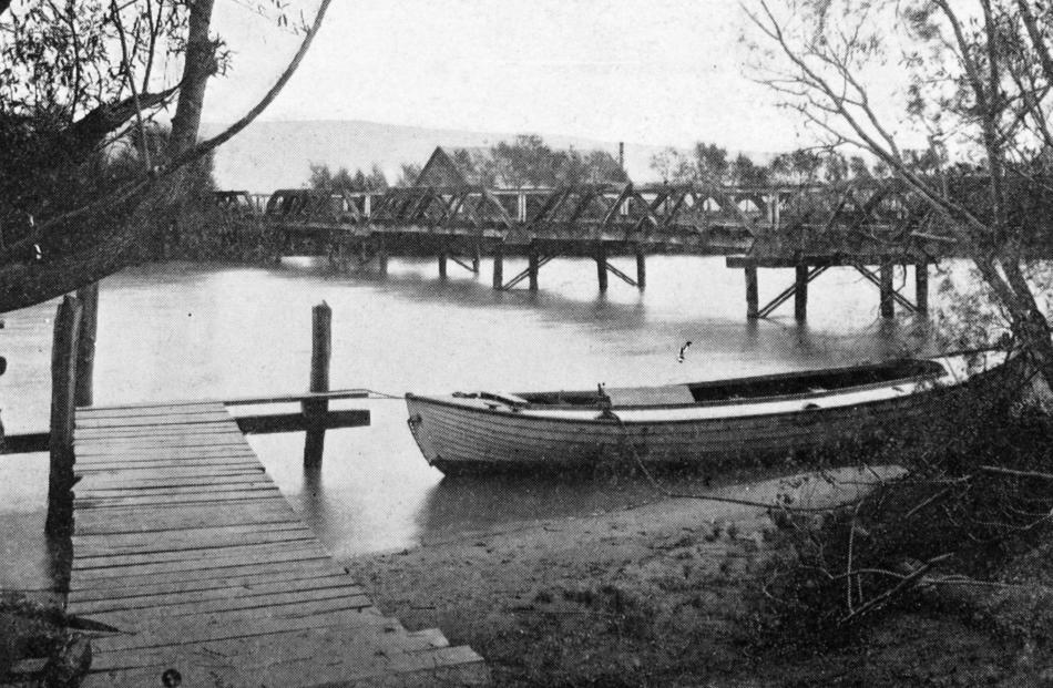 A scene at South Taieri, Otago: the bridge over the Taieri River on the Berwick-Henley Road. -...