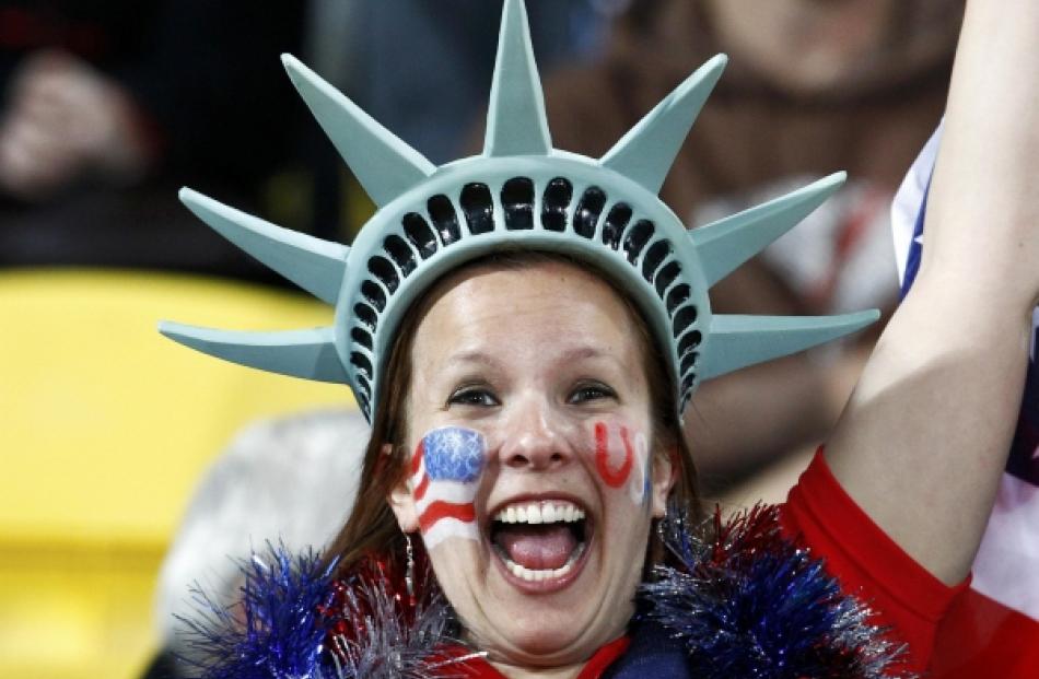 A US fan cheers before the start of the Rugby World Cup Pool C match between Australia Wallabies...