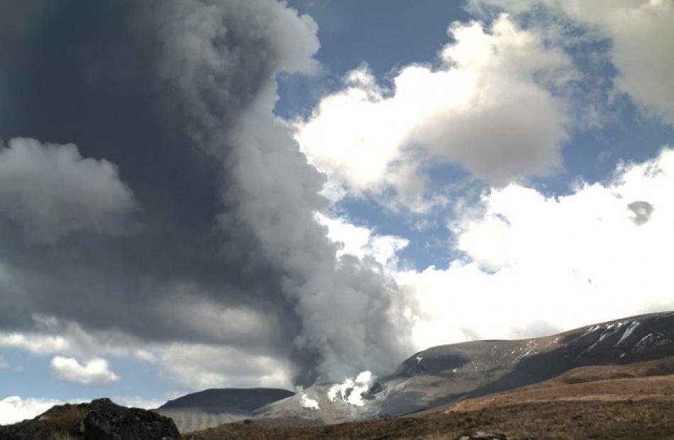 A view of Tongariro about 1.30pm, shortly after the eruption. Photo by Geonet.