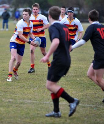 Action from the match between John McGlashan College and Waitaki Boys' High School. Photo by...