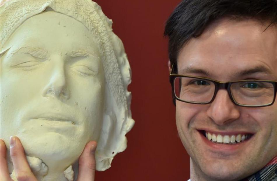 Actor James Adams (35) with the plaster of Paris cast for the mask he will wear for his lead role...
