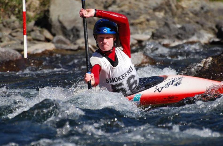 Alexandra slalom kayaker Finn Butcher in action on his way to two national titles.