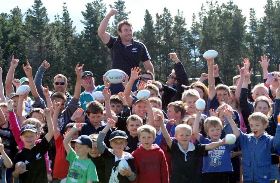 All Black Hooker Andrew Hore celebrates coming home to the Ranfurly rugby club on Thursday. Photo...