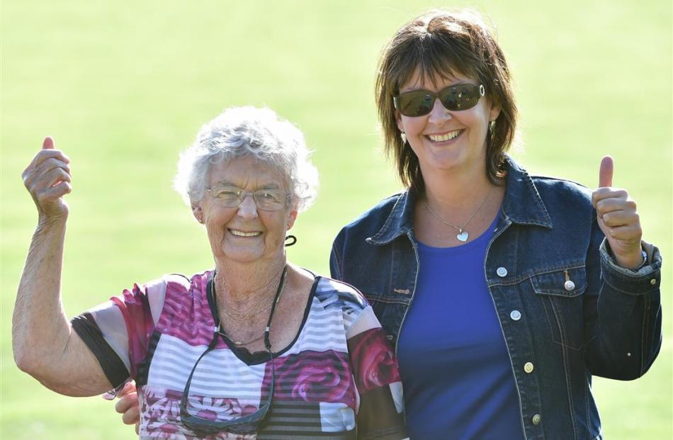 All smiles after Ryan Duffy scored his maiden century are mother Wendy Affleck and nana Valarie...
