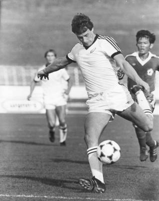 All White striker Steve Wooddin scores a goal in 1981.